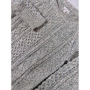 L.L.Bean Signature Women M Cotton Fisherman Tunic Sweater Cream Green Marled